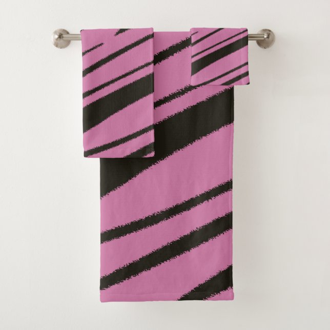 Pink and Black abstract Bath Towel Set (Insitu)