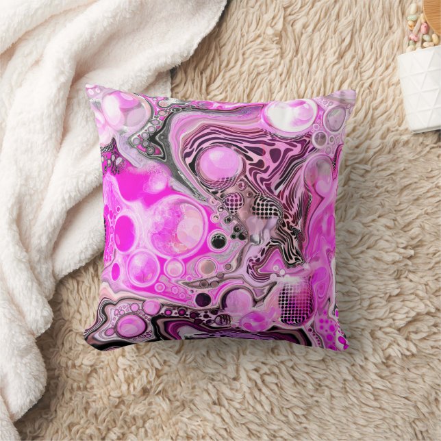 Pink and Black Abstract Fluid Art Cushion (Blanket)
