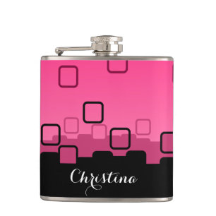 Pink and Black Abstract Hip Flask