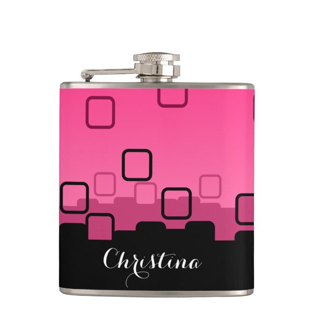 Pink and Black Abstract Hip Flask (Front)