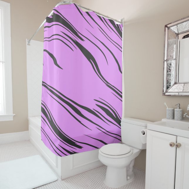 Pink and Black abstract Shower Curtain (In Situ)