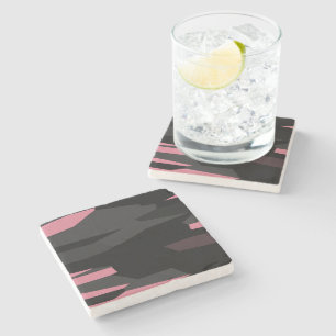 pink and black abstract   stone coaster