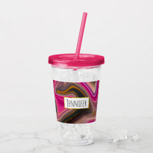 Pink and Black Abstract with Gold Swirls  Acrylic Tumbler