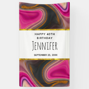 Pink and Black Abstract with Gold Swirls Banner
