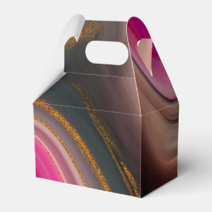 Pink and Black Abstract with Gold Swirls Favour Box