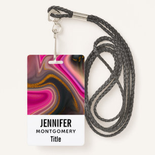 Pink and Black Abstract with Gold Swirls  ID Badge