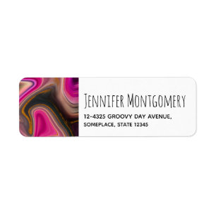 Pink and Black Abstract with Gold Swirls  Label
