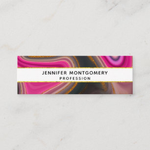 Pink and Black Abstract with Gold Swirls Mini Business Card