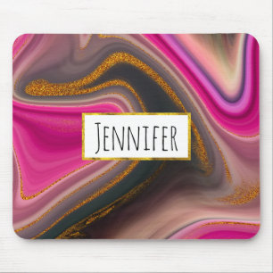 Pink and Black Abstract with Gold Swirls  Mouse Pa Mouse Pad