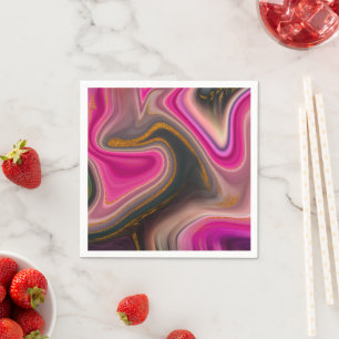 Pink and Black Abstract with Gold Swirls Napkin