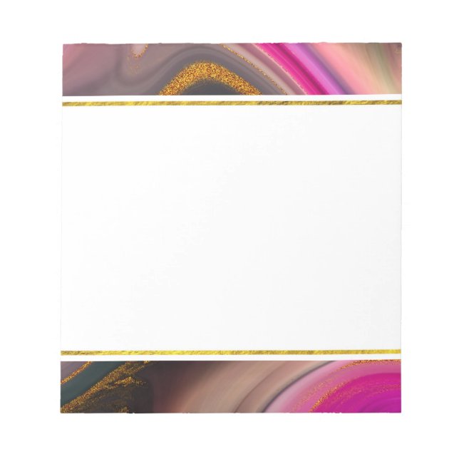 Pink and Black Abstract with Gold Swirls  Notepad (Front)
