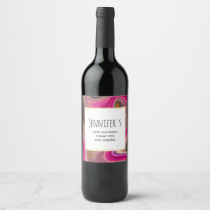 Pink and Black Abstract with Gold Swirls Party Wine Label