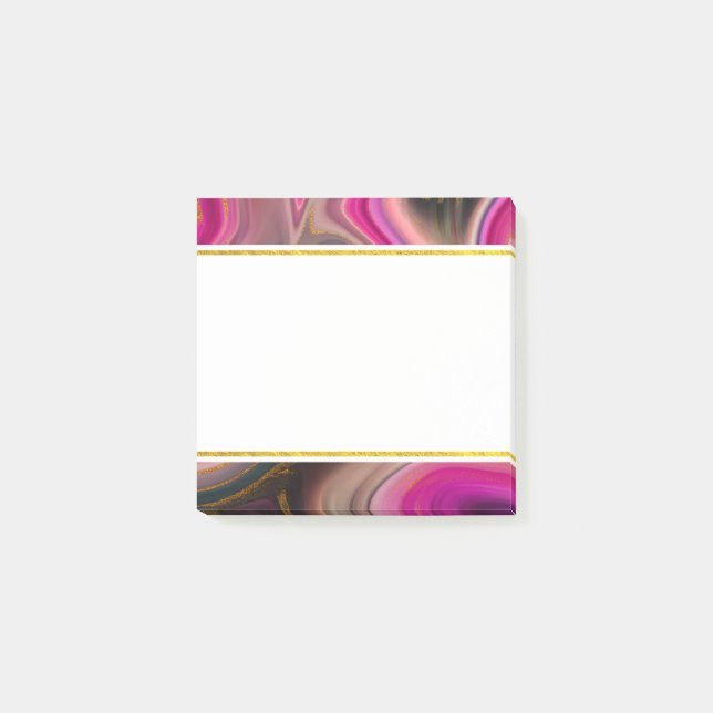 Pink and Black Abstract with Gold Swirls Post-it Notes (Front)