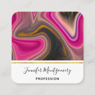 Pink and Black Abstract with Gold Swirls  Square Business Card