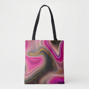 Pink and Black Abstract with Gold Swirls  Tote Bag