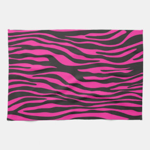Pink and Black Abstract Zebra Stripes Tea Towel
