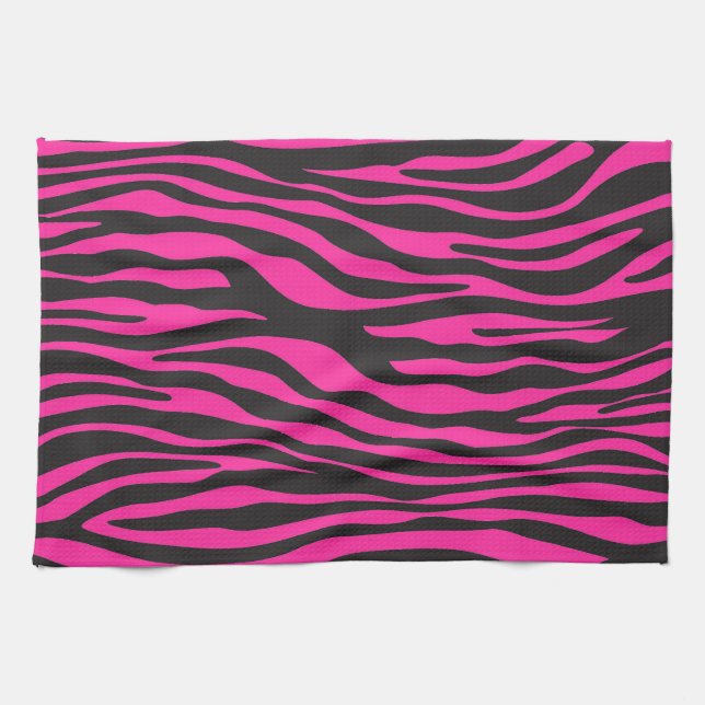 Pink and Black Abstract Zebra Stripes Tea Towel (Horizontal)