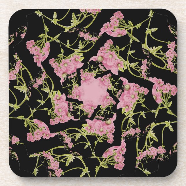 Pink and black Achillea fractal art Coaster (Front)