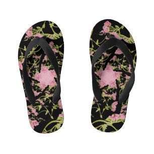 Pink and black Achillea fractal art Kid's Jandals
