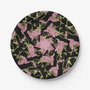Pink and black Achillea fractal art Paper Plate