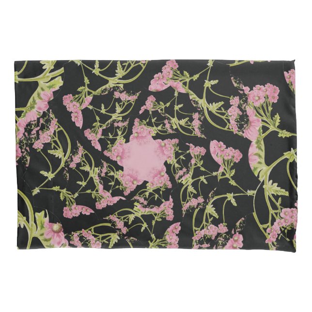 Pink and black Achillea fractal art Pillowcase (Front)