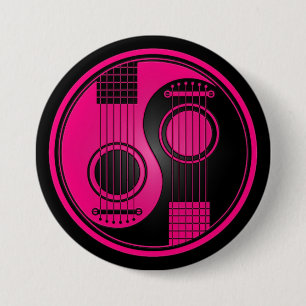 Pink and Black Acoustic Guitars Yin Yang 7.5 Cm Round Badge