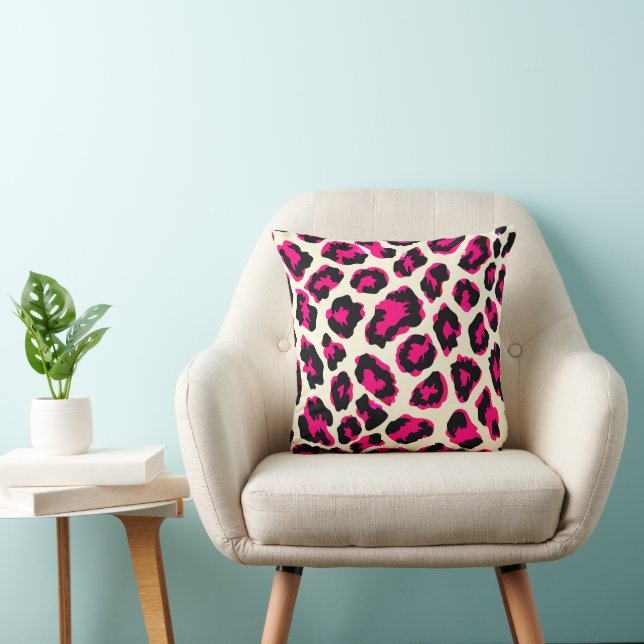 Pink and Black Animal Leopard Print Cushion (Chair)