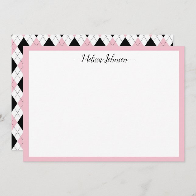 Pink and Black Argyle Personalised Card (Front/Back)
