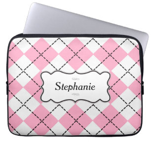 Pink And Black Argyle Personalised Laptop Sleeve