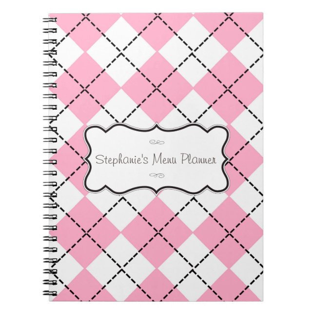 Pink and Black Argyle Personalised Notebook (Front)