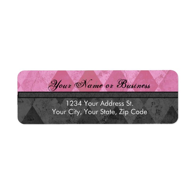 Pink and Black Argyle Return Address Label (Front)
