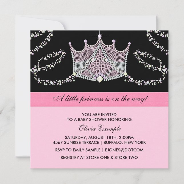 Pink and Black Baby Girl Princess Baby Shower Invitation (Front)