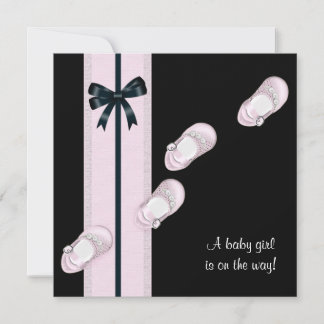 Pink and Black Baby Shoes Girl Baby Shower Invitation