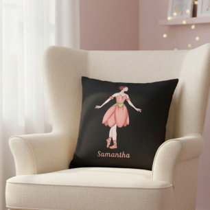 Pink and Black Ballerina with Name Cushion
