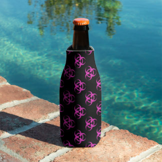 Pink and Black Biohazard Symbol Pattern Bottle Cooler