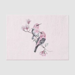 Pink and Black Birds on a Tree Branch Tissue Paper