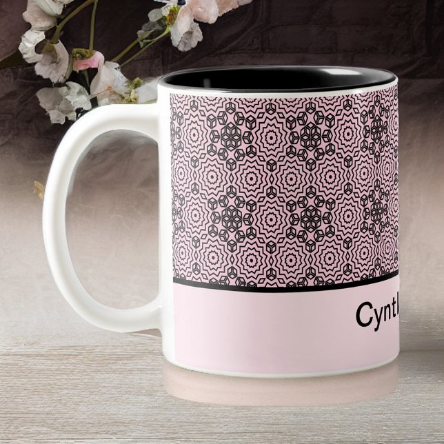 Pink and Black Box Mandala Graphic Design Two-Tone Coffee Mug (Creator Uploaded)