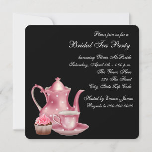 Pink and Black Bridal Tea Party Invitation