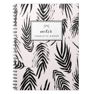 Pink and Black Brush Palm Leaves Pattern Custom Spiral Notebook