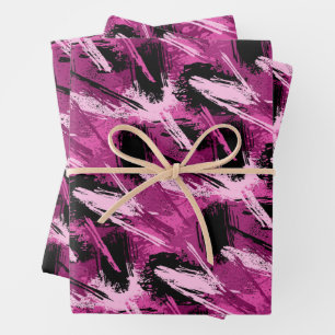 Pink and Black Brush Wrapping Paper Sheets
