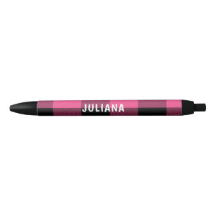 Pink and Black Buffalo Plaid Custom Black Ink Pen