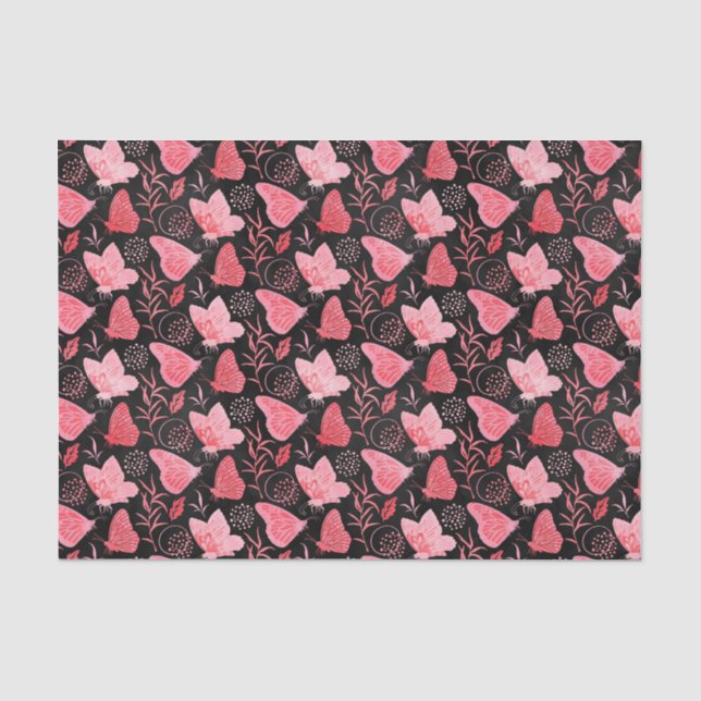 Pink and Black Butterflies Tissue Paper (Front)