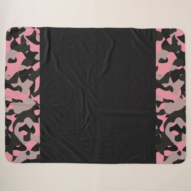 Pink and Black Camo    Sherpa Blanket (Front (Horizontal))