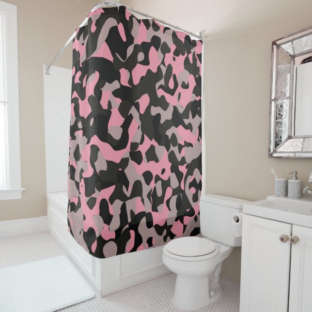 Pink and Black Camo Shower Curtain (In Situ)