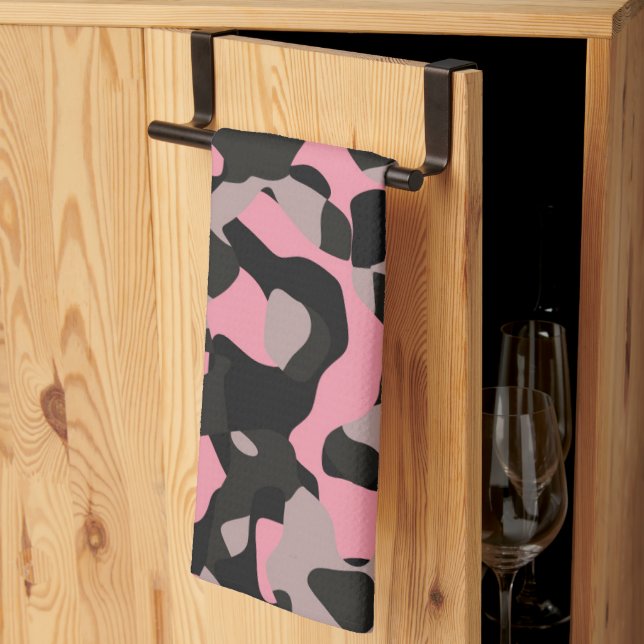 Pink and Black Camo    Tea Towel (Thirds Fold)