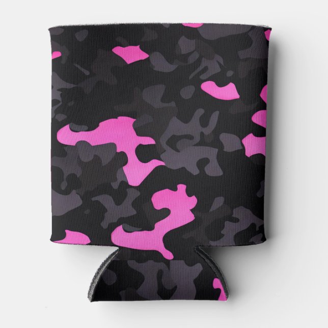 Pink and Black Camouflage Can Cooler (Front)