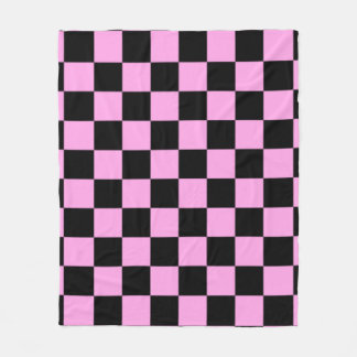 Pink and Black Checkered Square Pattern  Fleece Blanket