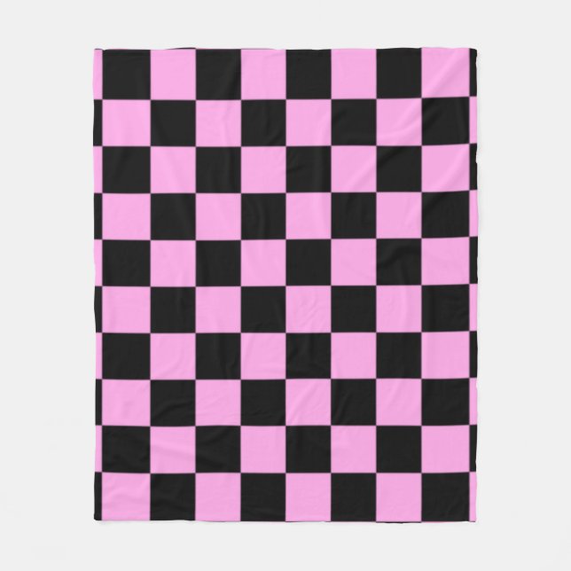 Pink and Black Checkered Square Pattern  Fleece Blanket (Front)