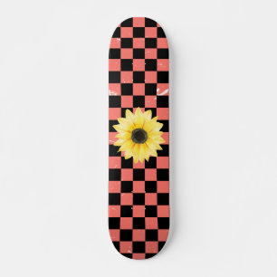 pink and black Checkered & Sunflower Skateboard