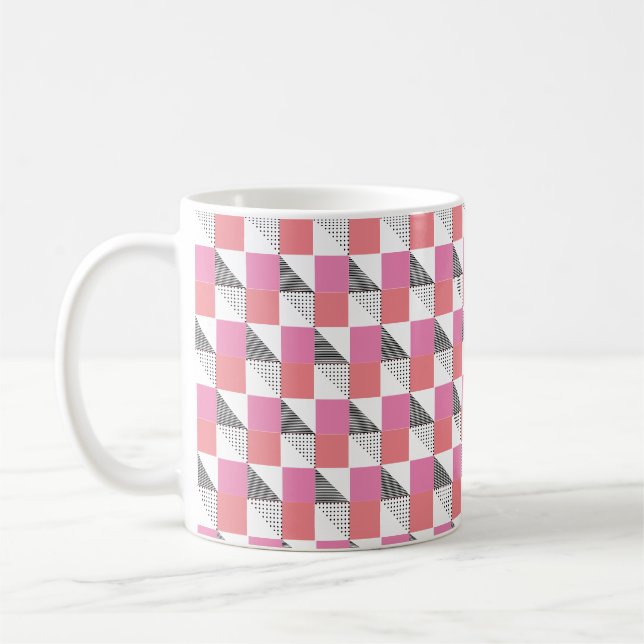 pink and black chequerboard aesthetic pattern coffee mug (Left)